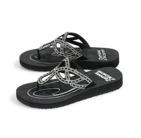 Ornamented recovery sandals.